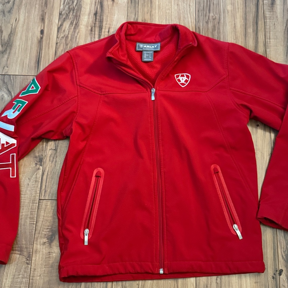 Ariat Red  Full-Zip Fleece Jacket with Logo Sleeve size (S) Men - Picture 3 of 6